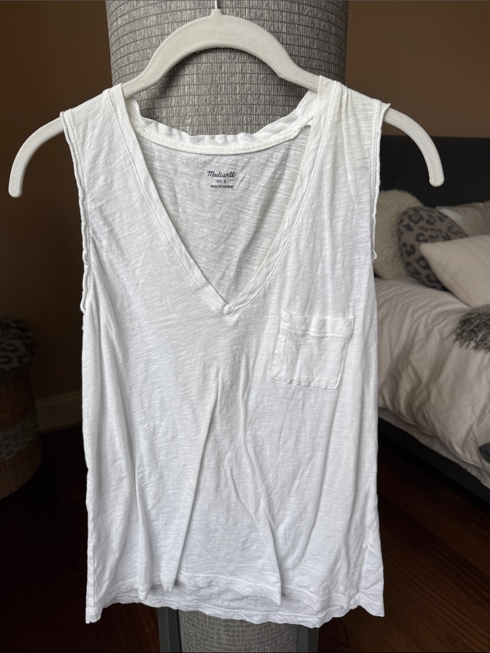 Madewell White V-Neck Pocket Tank
